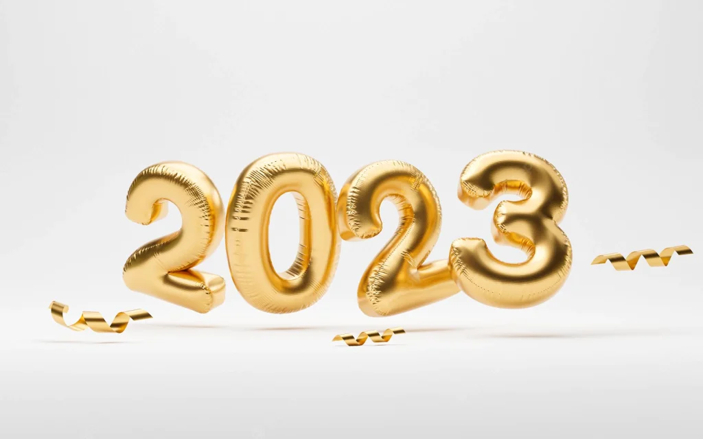 balao dourado de 2023 sobre fundo branco para preparacao feliz ano novo feliz natal e comece um novo conceito de negocios por renderizacao 3d realista 616485 110